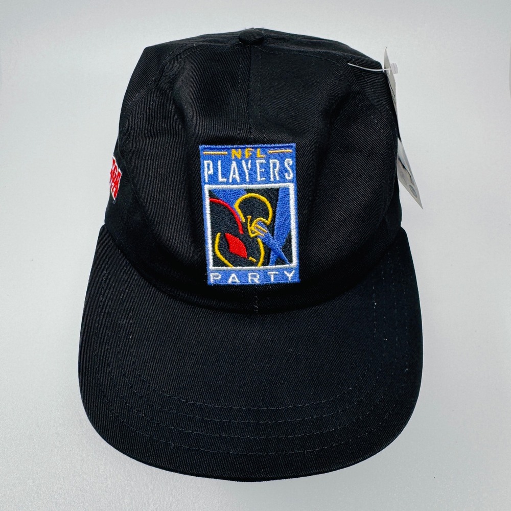 Vintage AJD NFL Players Party Hat Black Strapback Baseball Cap Made in USA NWT